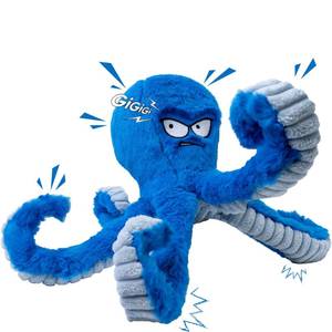 lot 2110 image: LEGEND SANDY Tough Dog Toys, Stuffed Chew Large Dog Toys to Keep Them Busy, Interactive Squeaky Tug of War Doggie Toy, Crinkle Blue Octopus