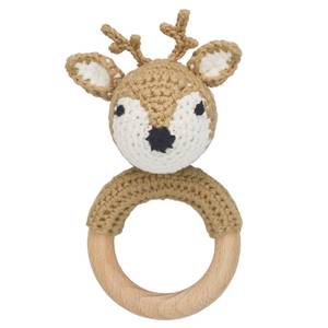 lot 2113 image: Joliecraft Woodland Friends Baby Rattle Shaker Toy with Wooden Teething Ring in White and Tan Deer