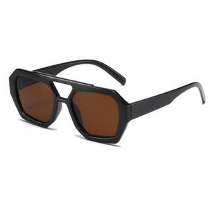 lot 2114 image: BAODAREN Trendy Aviator Sunglasses for Women Men Hexagonal Square Thick Frame Double Bridge Sun Glasses Shades BS1300 (BlackBrown)