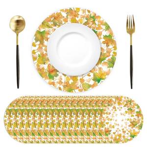 lot 2127 image: Tarklanda 50Pcs Fall Paper Placemats 13.4 Inch Disposable Fall Maple Leaves Round Place Mat Decorative Valentines Day Table Mat for Dining Kitchen Birthday Bridal Wedding Harvest Party Supplies
