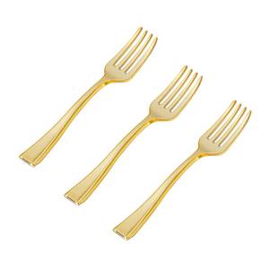 lot 2131 image: N9R 200PCS Gold Plastic Mini Forks, 4 Inches �� Heavy Duty Disposable Cocktail, Dessert & Appetizer Forks, Elegant Party Serving Utensils for Tastings, Finger Foods, Weddings, Events