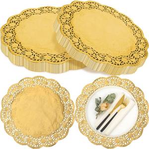 lot 2139 image: Yexiya 200 Pcs Doilies Lace Paper Doilies 14 Inches Disposable Foil Lace Placemats Large Round Paper Pad Placemats for Cakes Crafts Wedding Birthday Party Decoration(Gold)