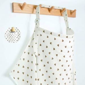 lot 2142 image: MUGVELL Muslin Nursing Covers for Breastfeeding, Arch Neckline Breast Feeding Covers for Women, Moms Privacy Breathable Summer Nursing Apron, 43.3 x 25.6 Soft Feeding Cover (Beige Sweet Khaki Heart)