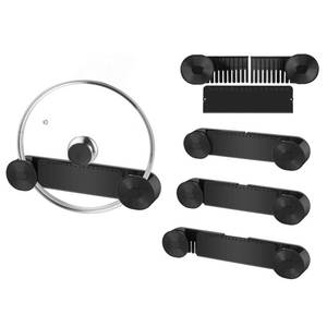 lot 2150 image: YONGAIJIA New Upgrade 4 Pack Adjustable Pot Lid Holder, Lid Organizer Fits 6 to 14 Lids, with Screw Hole Position and Sticky Wall Mounted Lid Storage Kitchen Cabinets, Cabinet Doors (Black)