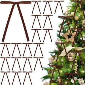 lot 2151 image: DIYDEC 24PCS Velvet Christmas Bow Ornament 5 x 7 Inch Xmas Wreath Ribbon Bows Christmas Tree Hanging Crafts Gift Bows Pendants for Holiday Home Outdoor Indoor Party Garland Decoration(Brown)