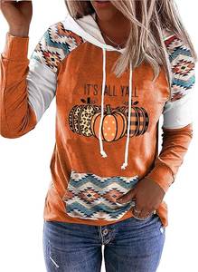 lot 2153 image: MHTOR Leopard Plaid Pumpkin Kangaroo Pocket Hoodie Women Plaid Pumpkin Thanksgiving T-Shirt Color Block Fall Tshirts(Medium,Orange-1)