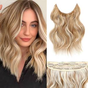 lot 2468 image: BUPPLER Halo Hair Extensions 12 Inch Invisible Wire Hair Extensions Adjustable Long Wavy Hairpiece Synthetic Upgrade 4 Secure Clips in Hairpieces 12 Inch,Golden Brown Mix Blonde