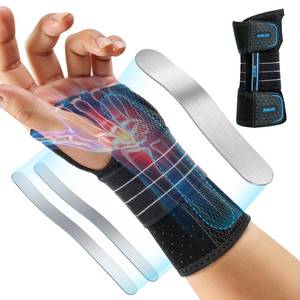 lot 2473 image: Rakiie Carpal Tunnel Wrist Brace, Adjustable Night Wrist Support with 3 Metal Splints, Hand Brace for Men Women No Pressure on Thumb, Splint Stabilizer for Work, Arthritis (Left Hand, Blue, Small)