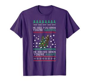lot 2476 image: He Sees You When Youre Sleeping Horror Christmas Ugly T-Shirt XL Black not purple