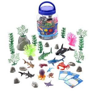 lot 2482 image: WONDERY Kids Wow in The World Ocean Creatures Bucket  Sharks Eyes Glow  Kids Learning Through Play  Includes 25 Pieces 11 Ocean Animals, Plants, Rocks and 3 Fun Fact Cards  Ages 3