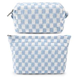 lot 2484 image: SOIDRAM 2 Pieces Makeup Bag Large Checkered Cosmetic Bag Capacity Canvas Mix Travel Toiletry Bag Organizer Cute Makeup Brushes Aesthetic Accessories Storage Bag for Women, Checkered Mix Blue