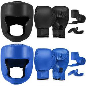 lot 3817 image: Kanayu 14 Pcs Boxing Set 16 Ounce Boxing Gloves Headgear Helmet Hand Wraps Mouth Guards Equipment for Adults Youth Beginners Training Equipment Gifts(Black, Blue)