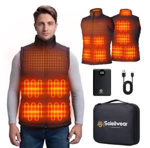 lot 3818 image: Soleilwear Mens Heated Vest with 12000mAh Battery, 9 Heated Zones Lightweight Rechargeable Vest for Camping Ski Outdoor
