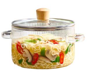 lot 3820 image: One Handle broken off Leraze Glass Cooking Pot with Lid - 1.6L(54oz) Heat Resistant Borosilicate Glass Cookware Stovetop Pot Set - Simmer Pot with Cover Safe for Soup, Milk, Baby Food Clear