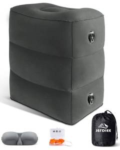 lot 3822 image: JefDiee Inflatable Travel Foot Rest Pillow, Kids Airplane Bed, Adjustable 3 Layers Height Leg Rest Pillow, Adults Travel Essentials Great for Airplane, Office, Home, Trains, Cars (Dark Grey)