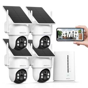 lot 3825 image: ARCCTV Security Cameras Wireless Outdoor, 4 Cam-Kit, 4MP Solar Security Camera Wireless System with 360° Pan & Tilt, HD Color Night Vision, Motion Detection, 64GB Memory Card, No Monthly Fee