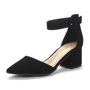 lot 3826 image: DREAM PAIRS ANNEE Pointed Toe Low Chunky Heels Pump Shoes,Size 6,BlackNubuck,ANNEE