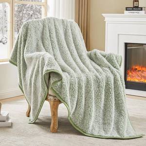 lot 3830 image: EMME Soft Sherpa Fleece Blanket Reversible Plush Fluffy Large Blanket, Light Weight Warm Decorative Boho Blanket Cover for Sofa, Couch, Bedroom,Travel(Plush Sage,50x60)