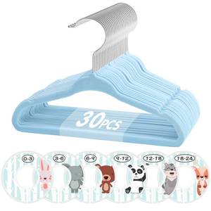 lot 3833 image: VISV Baby Hangers, 11 Inch Velvet Kids Hangers with 6 Pcs Clothes Size Dividers, Infant Toddler Nursery Closet Organization, Non Slip, Blue, 30 Pcs