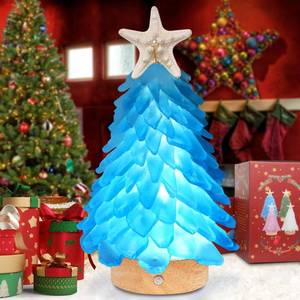 lot 3836 image: Tip of starfish arm broken off  Sea Glass Christmas Tree,8.6 inches Mini Christmas Tree with Lights,Beach Nautical Themed Seaglass Blue Christmas Tree for Table top, Christmas Decorations Indoor