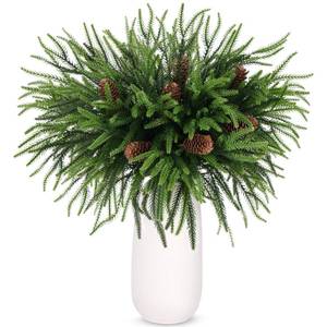 lot 3837 image: Norfolk Pine Stems, 8 Pcs Christmas Greenery Pine Branches with 5 Pcs Pine Cone, 18inch Real Touch Artificial Christmas Tree Filler Branches for Vase DIY Crafts Xmas Garland Wreath Home Garden Decor