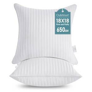 lot 3844 image: Oubonun 18 x 18 Throw Pillow Inserts, Firm and Fluffy Decorative Square Pillows for Couch Bed Sofa with Soft Cotton Cover White Cushion with Down Alternative Pack of 2