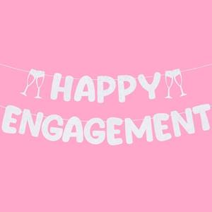 lot 4423 image: Breling Pre Strung Happy Engagement Banner Glitter Engagement Party Decorations for Congratulations Engaged Wedding Shower Signs Decor(White)