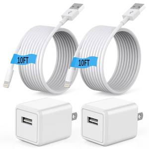 lot 4425 image: (Apple MFi Certified) iPhone charger 10ft,2Pack 10Foot Long Fast Charging Lightning Cord Cable 2Pack USB Wall Charger Travel Plug Adapter Box for iPhone 141312 Mini11 Pro Max10XSXRX87SE,iPad