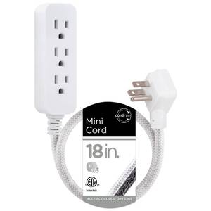 lot 4426 image: Cordinate Designer Mini 3-Outlet Power Strip, 18 in Braided Extension Cord, Grounded Adapter, Low-Profile Flat Plug, ETL Listed, WhiteGray, 47297