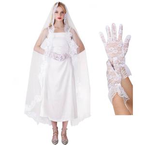 lot 4429 image: choyaxo White Lace Veil Long Floral Bridal Veil for Halloween Wedding