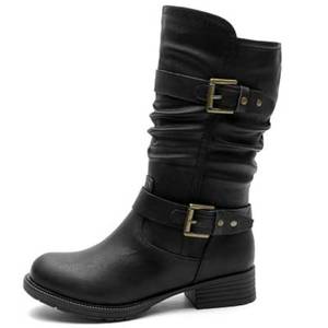 lot 6001 image: GLOBALWIN Mid-Calf Black Comfortable Fashion Dress Boots For Women Low Heel Size 8.5M