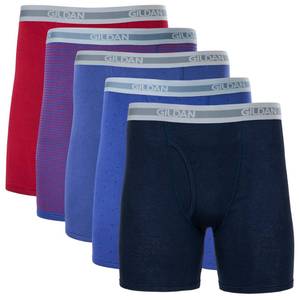 lot 6009 image: Gildan Mens Underwear Boxer Briefs, Multipack, Cardinal RedStripeMetro BlueDotNavy (5-pack, Classic Length), X-Large