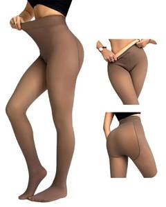 lot 6010 image: CHICME Womens Thick Fleece Lined Transparent Tights High Waist Elasticity Thermal Pantyhose Faux Sheer Warm Leggings Brown-Plus Size
