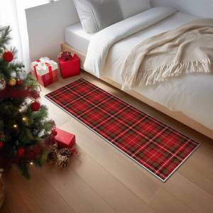 lot 6013 image: Artoid Mode Red Stripe Plaid Christmas Runner Rug, Winter Home Decor Low-Profile Non-Slip Washable Carpet Runner for Hallways Kitchen Laundry Bedroom Bathroom 2x6 Feet