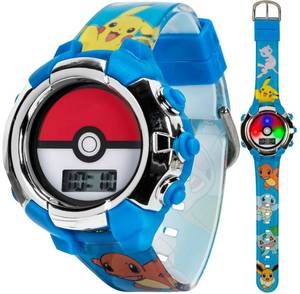 lot 6021 image: Accutime Kids Pokemon Pokeball Digital LCD Quartz Blue Wrist Watch with Blue Strap, Cool Inexpensive Gift & Party Favor for Boys, Girls, Adults All Ages (Model POK4243AZ)