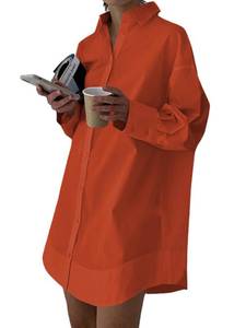 lot 6022 image: LYANER Womens Casual Shirt Dress Collar V Neck Button Down Loose Long Sleeve Mini Dresses Pure Caramel Small