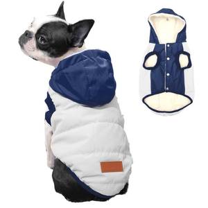 lot 6045 image: Vecomfy Fleece Lining Extra Warm Dog Hoodie in Winter,Small Dog Jacket Puppy Coats with Hooded,Beige and Blue XS