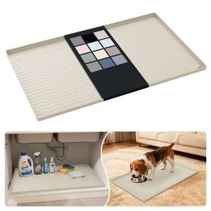 lot 6047 image: URMONA Waterproof Silicone Under Sink Mat 31 x 22 Shelf Liner for Kitchen and Bathroom, Cabinet and Counter Protector, Storage and Organizers, Litter Mat, Pet Cat Puppy Essentials(Cream)