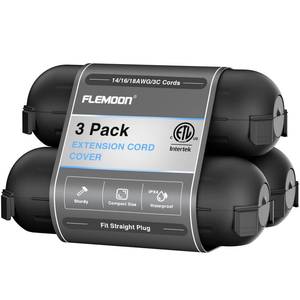 lot 6054 image: Flemoon 3 Pack Outdoor Extension Cord Safety Cover with Waterproof Seal, Weatherproof Electrical Connection Box to Protect Outdoor Outlet, Plug, Socket, Christmas Holiday Decoration Light, Black