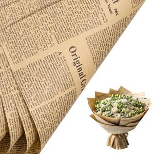 lot 6057 image: RUSPEPA 20 Sheets Kraft Newspaper Flower Wrapping Paper, Reversible Floral Bouquet Paper, Black Font Kraft Newsprint Design for Birthday, Florist Supply, Wedding, Valentines Day, Mothers Day and DIY