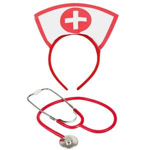 lot 6061 image: Ausejopeac Halloween Costume Accessory, 2Pcs Nurse Costume Set Sexy Halloween Role Play Party Fancy Dress (Nurse Hat Headband and Stethoscope)