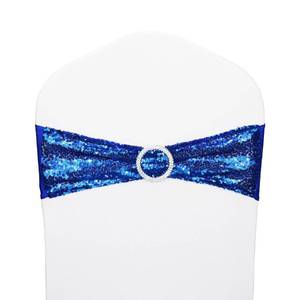 lot 6070 image: LIZIMI Sequin Chair Sashes Stretch Chair Bands Spandex Polyester Bows for Party Hotel Wedding Banquets Decoration - 6 Pcs Royal Blue