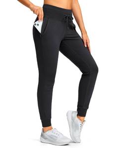 lot 6071 image: SANTINY Womens Fleece Lined Joggers with Pockets Slim Fit Ski Pants Winter Warm Leggings Hiking Running Gear (Black_M)