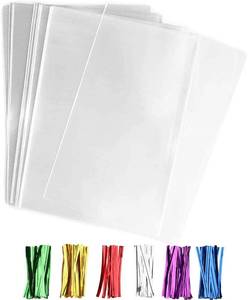 lot 6089 image: 50 pcs Clear 12 x 16(W30.5XL40.6cm) Flat Cello Cellophane Bags Poly Treat Bags 2.8 mils for Gift Wrapping, Bakery, Cookie, Candies, Toast, Dessert, Party Favors Packaging with Color Twist Ties