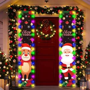 lot 6090 image: Christmas Lighted Door Banners Xmas Porch Sign with LED Light Decorations Merry Christmas Door Sign Deer Hanging Banner for Winter Holiday Party Indoor Outdoor Wall Decor