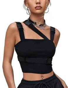 lot 6095 image: CYCLAMEN Womens Buckle Tank Tops Sleeveless Tube Crop Cami Tops Rave Gothic Punk Streetwear Shirt, Black, XS