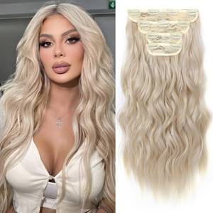 lot 6113 image: REECHO Hair Extensions, 4PCS Clip in Hair Extensions HE001 Natural Soft Synthetic Hairpieces for Women, Light Blonde