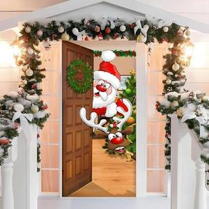 lot 6114 image: Adjustable Christmas Door Cover - 35x79 Inch Fabric Holiday Decoration for Front Door, Ideal for Festive Parties and Home Decor