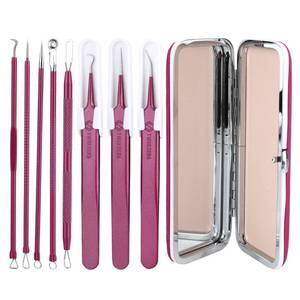 lot 6382 image: 8Pcs Blackhead Remover Tools Pimple Needle Stainless Steel Rose Red Tool Kit with Storage Case Professional Comedone Extractor Acne Tools Whitehead Blemish Blackhead Tweezers for Facial Nose Forehead