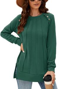 lot 6384 image: Odosalii Womens Long Sleeve Shirts Dressy Tops Crew Neck Sweater Fall Outfits Winter Pullover Sweatshirts, Size Large